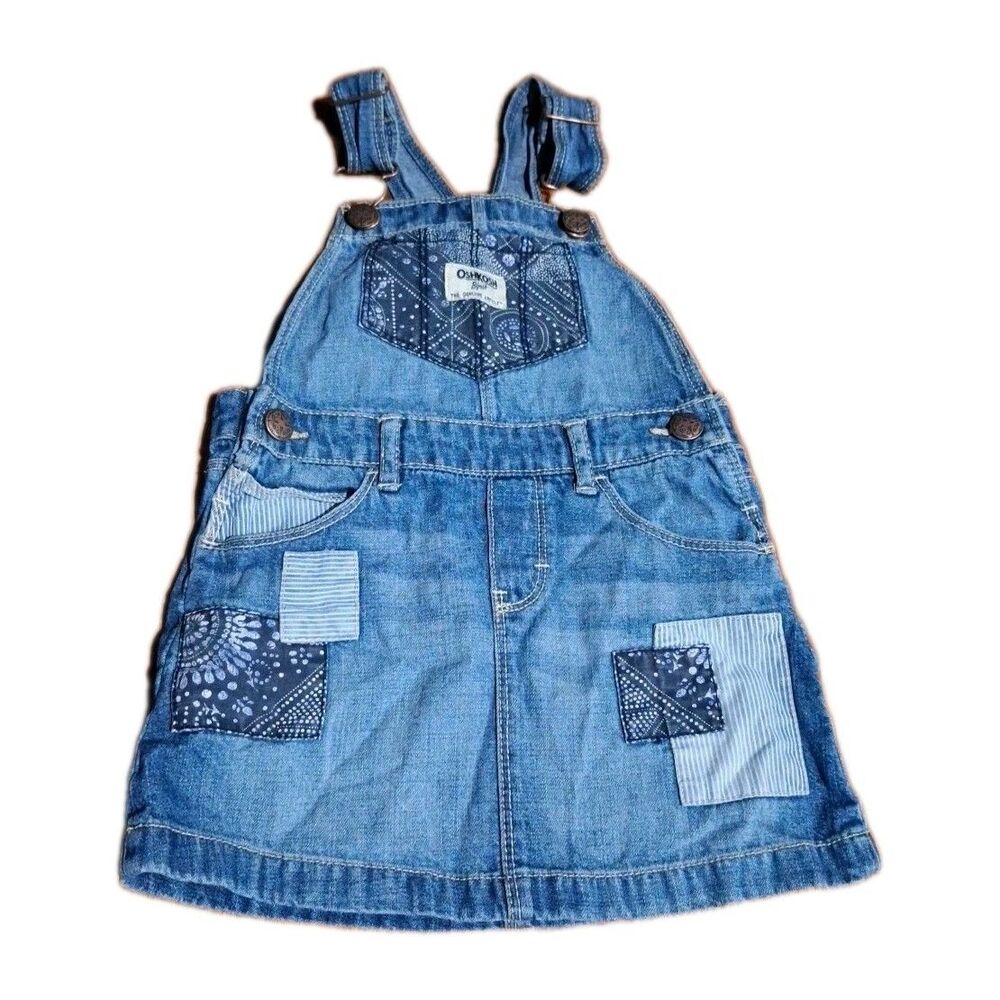 Oshkosh BGosh 3 T Vestbak Denim Overall Jumper Skirt Dress Girls Patchwork